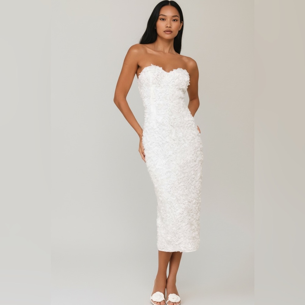 Lulus Strapless White Floral Dress Gorgeous Mentality White 3D Strapless XS